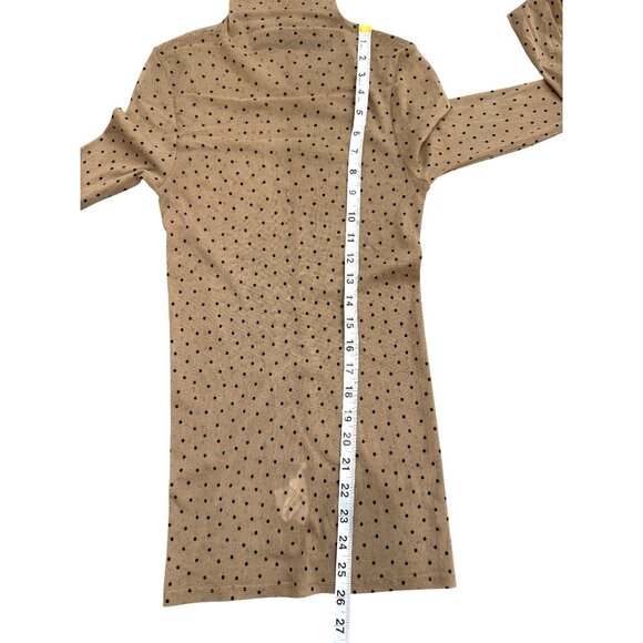 Enza Costa Sheer Top Long-Sleeve Turtleneck Tan + Black Polka Dot Womens Size M - Picture 8 of 9